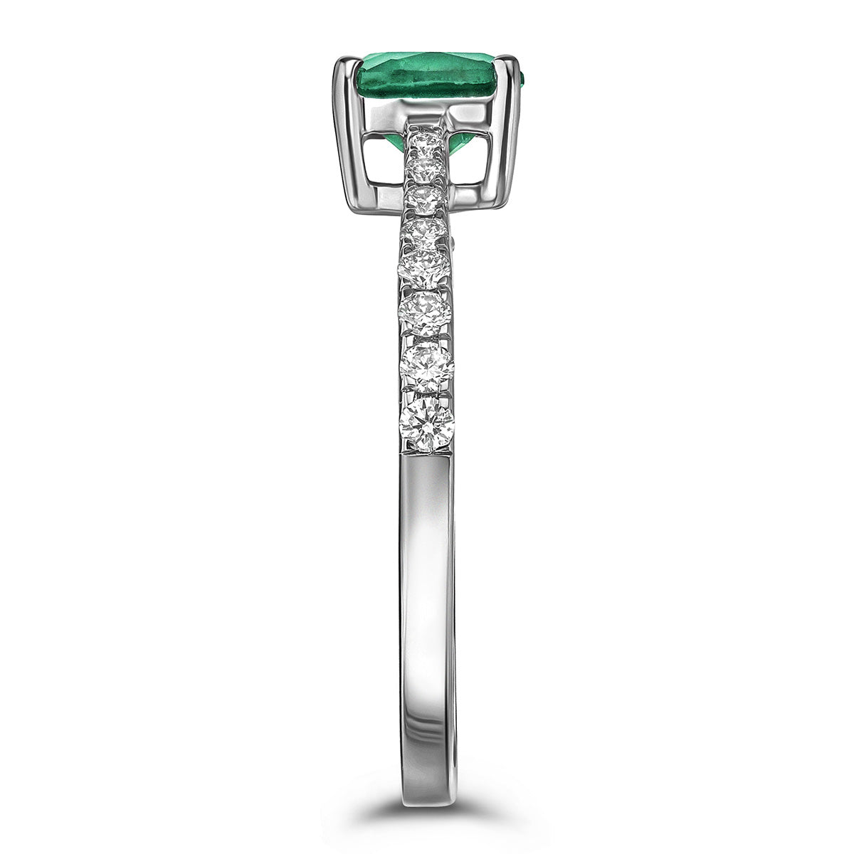 Astra 1.70ct Lab Emerald and Diamond Shoulder Set Cushion Cut Ring in Silver